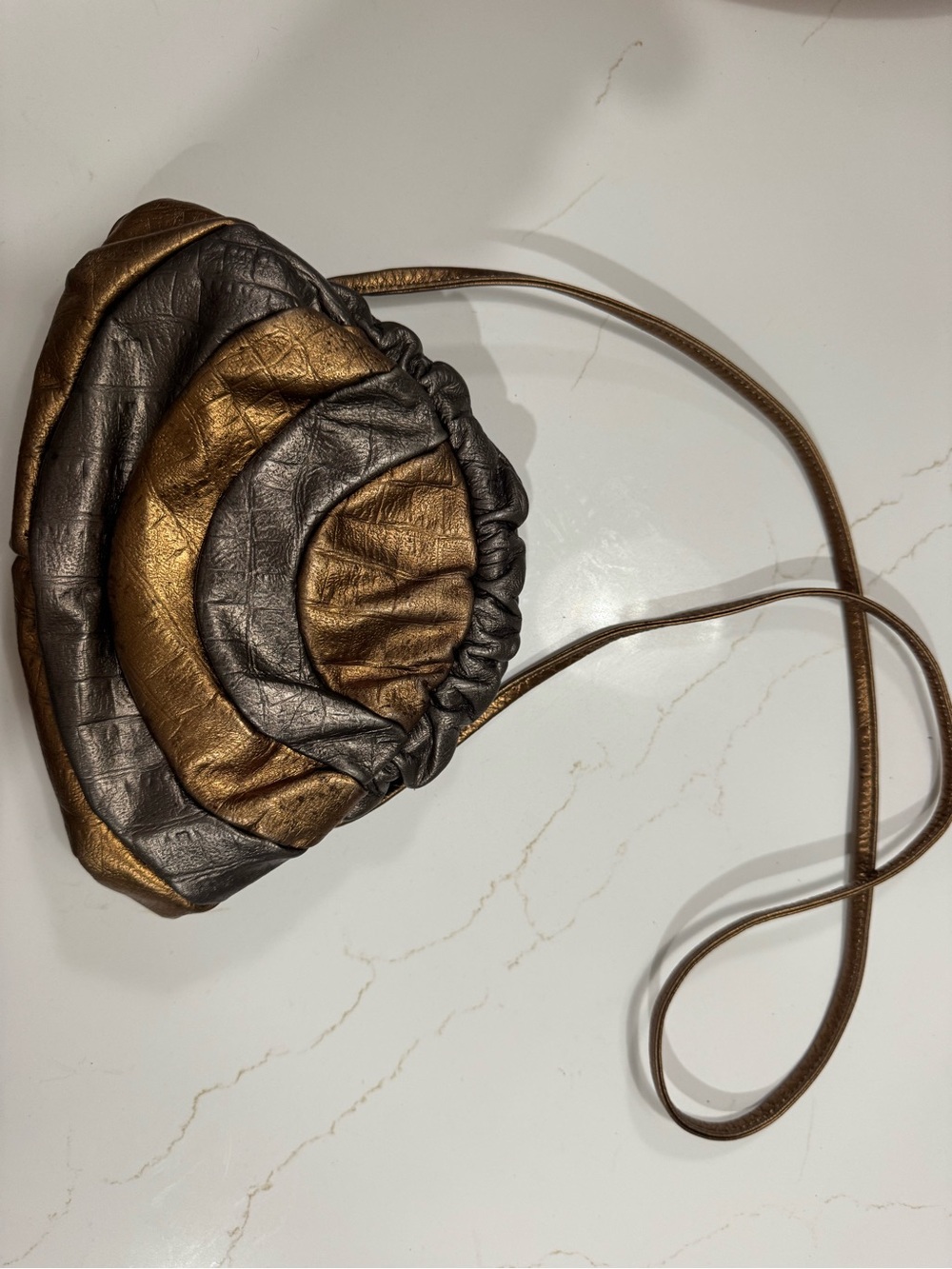 Metallic Bronze and Gunmetal Drawstring vintage Crossbody Bag